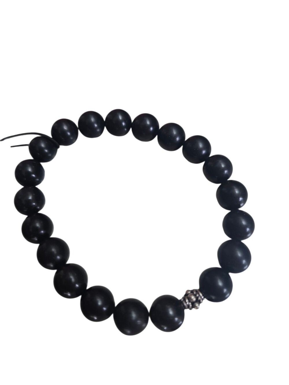 10mm Shungite Stretch Bracelet Sterling Silver Accent Grounding Crystal